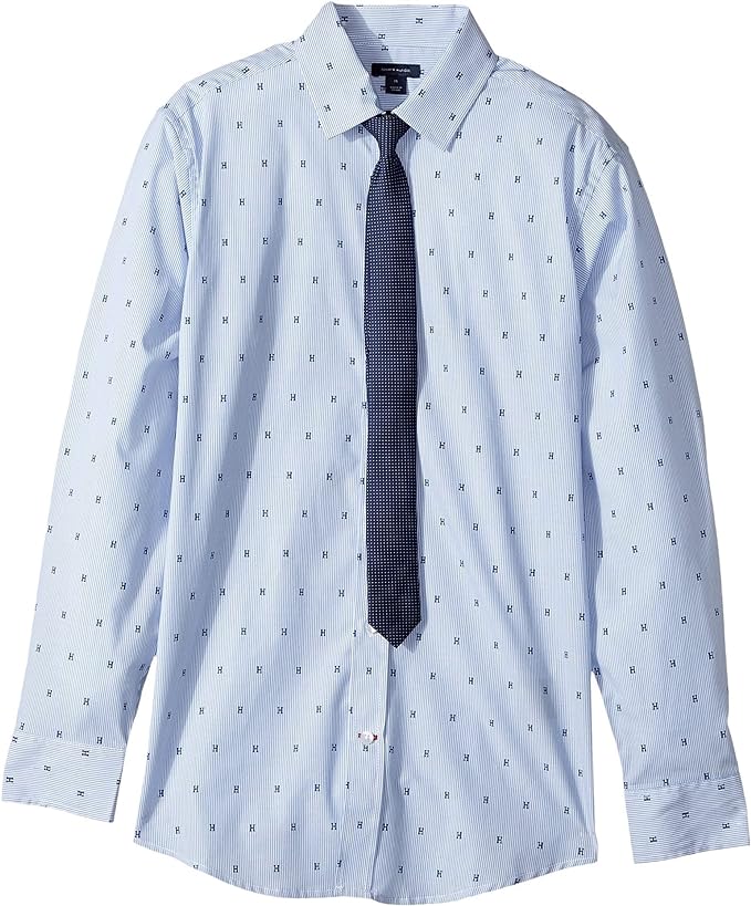 Tommy Boys Long Sleeve Dress Shirt with Straight Tie, Collared Button-Down with Cuff Sleeves, 12T +