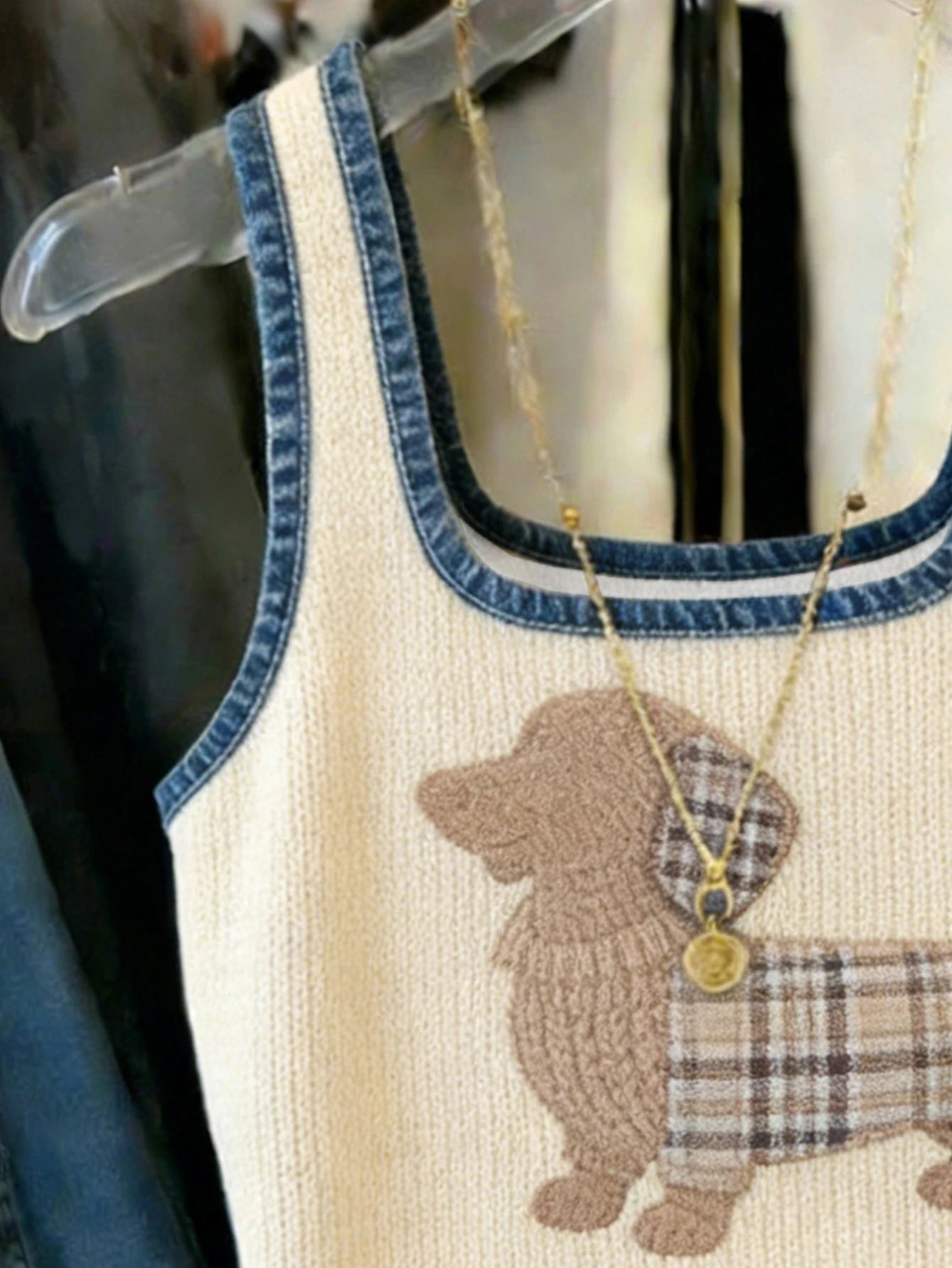 Women's Casual Dog Print Scoop Neck Fitted Tank Top Apricot