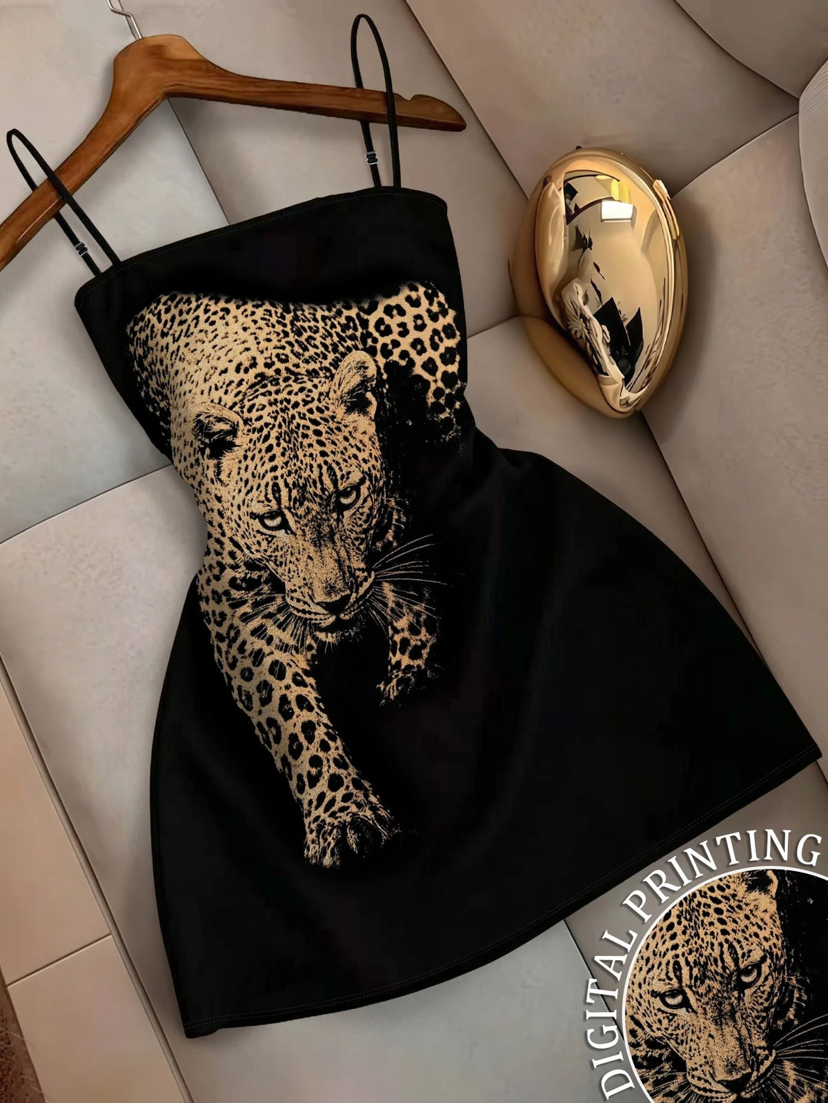 Women's Summer Leopard Print Spaghetti Strap Cami Dress