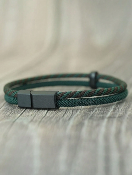 Men's Black Magnetic Bracelet With Colorful Braided Rope