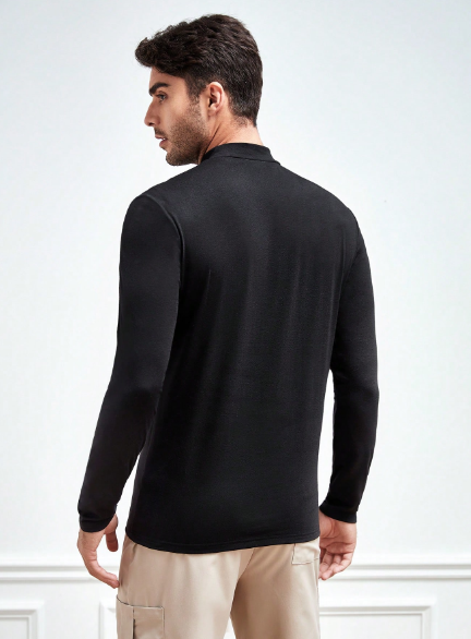 Shein Men Regular Letter Graphic Mock Neck Long Sleeve Urban Tee, XL -.