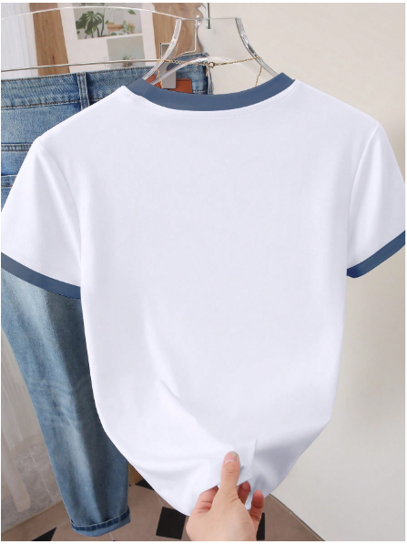 Shein Print Round Neck Short Sleeve Casual Streetwear Y2k T-Shirt, L -.