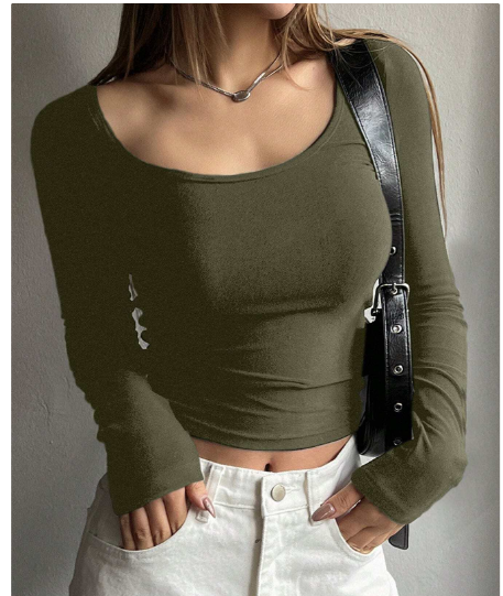 Shein Women's Solid Color Crew Neck Slim Fit Long Sleeve T-Shirt, S -.