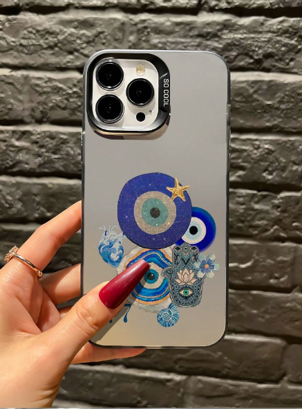 Blue Heart & Blue Evil Eye Minimalist Shockproof TPU Phone Case>
