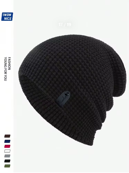 Shein Fashionable Label Decor Slouchy Beanie Hat -.