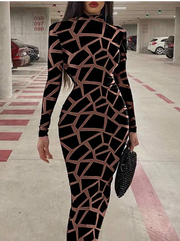 Shein Geometric Pattern Long Sleeve Dress, XL >