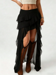 Shein Black Summer Sheer Mesh Maxi Skirt, M -.
