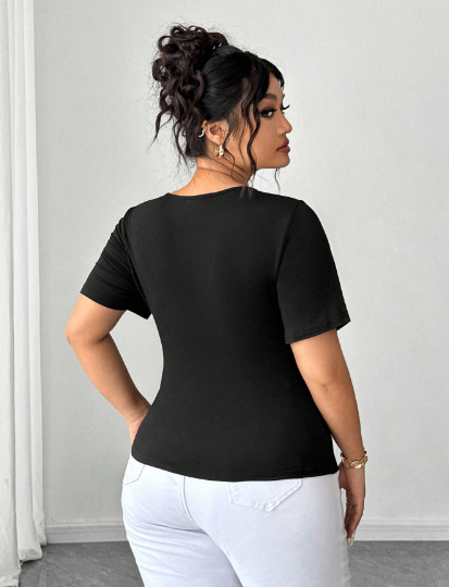 Shein V-Neck Criss-Cross Short Sleeve Hollow Out Tie T-Shirt, 0XL -.