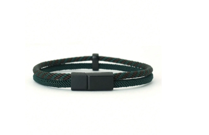 Men's Black Magnetic Bracelet With Colorful Braided Rope