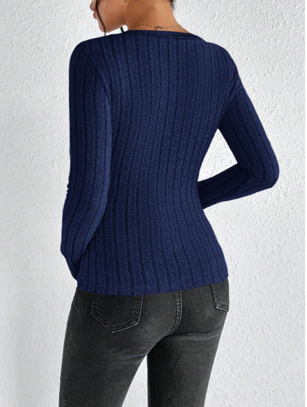 Shein V-Neck Striped V Neck Grain Fabric T-Shirt, M -.