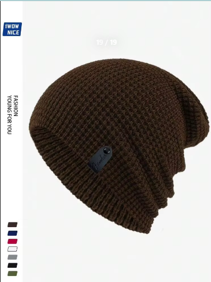 Shein Fashionable Label Decor Slouchy Beanie Hat -.