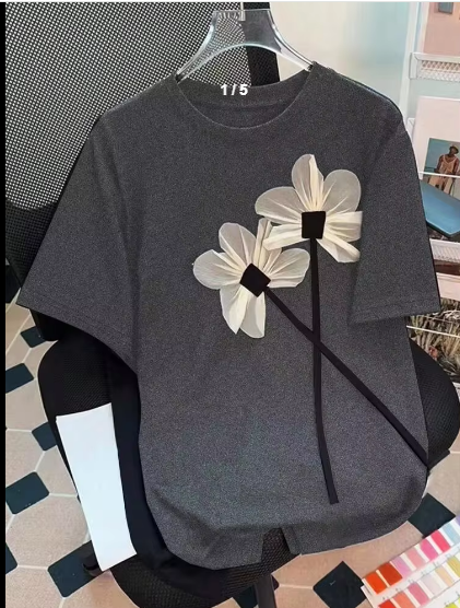 Shein Round Neck Short Sleeve Casual Floral Print T-Shirt Graphic, 4XL -.