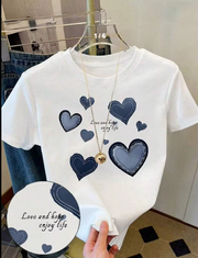 Shein Cropped T-Shirt, Sweet & Cool Denim-Look Heart Graphic Tee, 13T -.