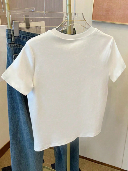 Shein Cropped T-Shirt, Sweet & Cool Denim-Look Heart Graphic Tee, 13T -.