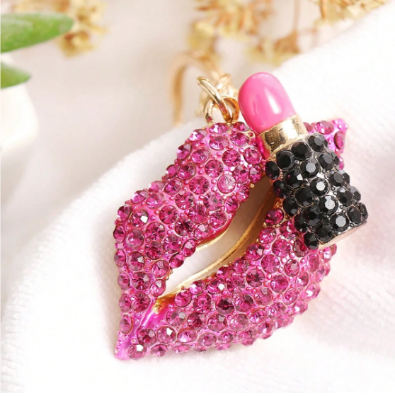 Shein 1pc Creative Fashion Rhinestone Embellished Lip Shaped Keychain
