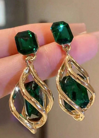 Shein 1 Pair Fashionable Green Artificial Crystal Water Drop Earrings +