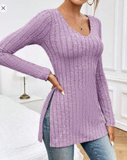 Shein Split Hem Ribbed Knit Tee, S +