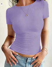 Shein Women Simple Solid Color Round Neck Short Sleeve T-Shirt, M -.