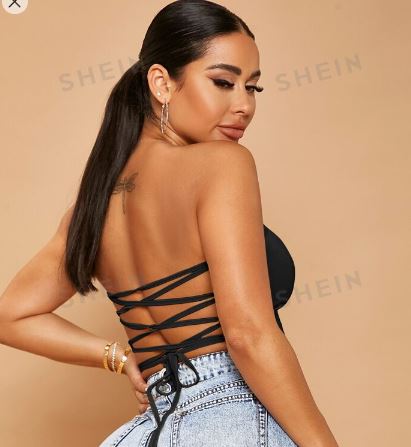 Shein SXY Lace Up Backless Crop Tube Top, M /