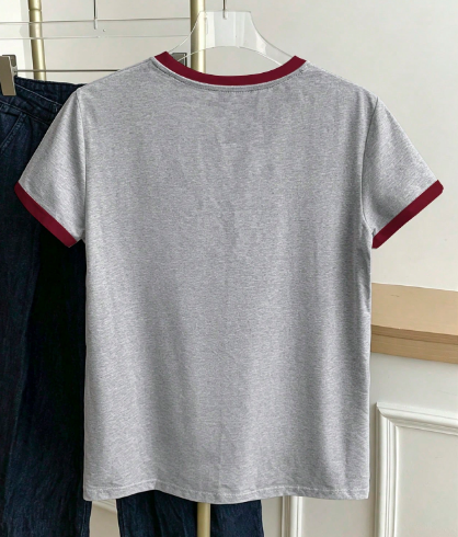 Shein Women's Casual Colorblock Round Neck Short Sleeve T-Shirt -.