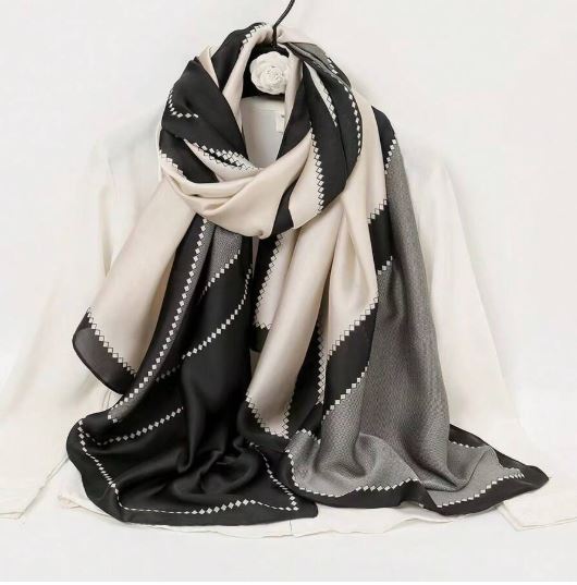 Shein 1pc Casual Contrasting Color Block Faux Silk Printed Scarf /