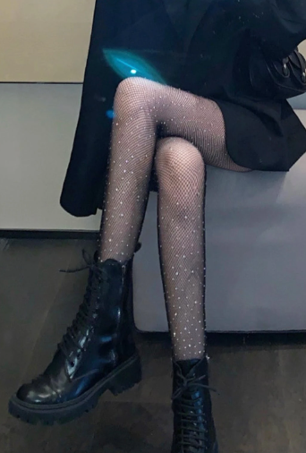 Shein Rhinestone Decor Fishnet Tights -.