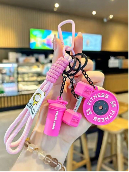 Shein Unisex Realistic Mini Dumbbell, Barbell & Sport Bottle Fitness Keychain >