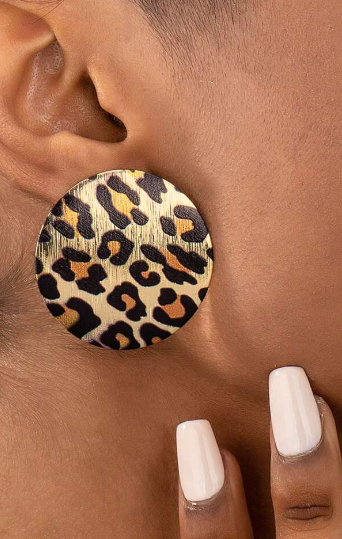Shein 1 Pair Of Geometric Circular Leopard Print Fashionable Women's Commuting Earrings +