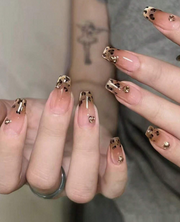 Shein 24Pcs Medium Size French Cat Eye Leopard Print Glossy Fake Nails -.