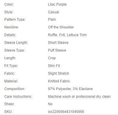 Shein Off Shoulder Frill Trim Crop Tee, L>
