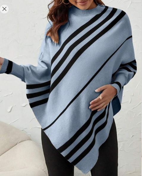 Shein Maternity Striped Pattern Batwing Sleeve Asymmetrical Hem Sweater, XL */
