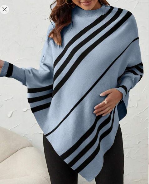 Shein Striped Pattern Batwing Sleeve Asymmetrical Hem Sweater, XL /