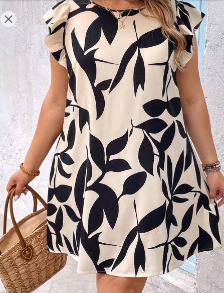 Shein Plus Size Vacation Plant Print Ruffle Hem Dress, 0XL +