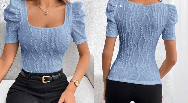 Shein Women's Square Neck Short Puff Sleeve T-Shirt, L +