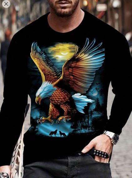Shein Men Eagle Graphic Printed Long Sleeve Casual T-Shirt -.