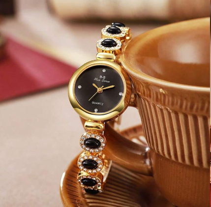 Shein 1pc Women's Elegant Jeweled Quartz Bracelet Watch +