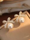 Shein Rhinestone Bow & Faux Pearl Design Stud Earrings */