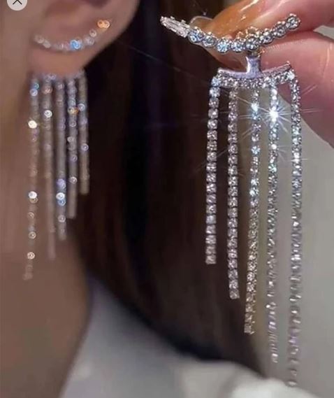 Shein Rhinestone Tassel Drop Earrings /