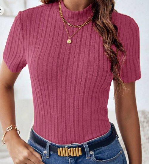 Shein Mock Neck Ribbed Knit Tee, M +
