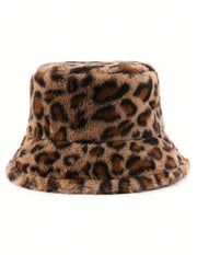 Shein 1 Women's Leopard Print Plush Bucket Hat -.