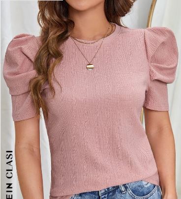 Shein Puff Sleeve Round Neck Tee */