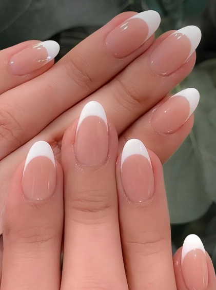 Shein 24pcs Almond Shaped Minimalist Classic White Border French Fake Nail Kit>