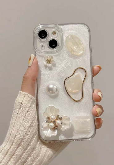 Beach 3d Flower, Faux Pearl & Gemstone Decor Phone Case Compatible With Iphone>