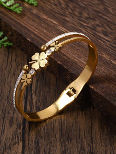 Shein 1pc Fashionable Elegant Luxury Original Stainless Steel & Rhinestone Decorated Flower Aesthetics Cuff Bracelet +