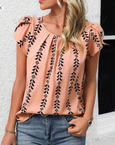 Shein Women's Geometric Print Bardot Sleeve Shirt, M */