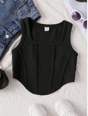 Shein Tween Girl's Solid Knitted Casual Tank Top +