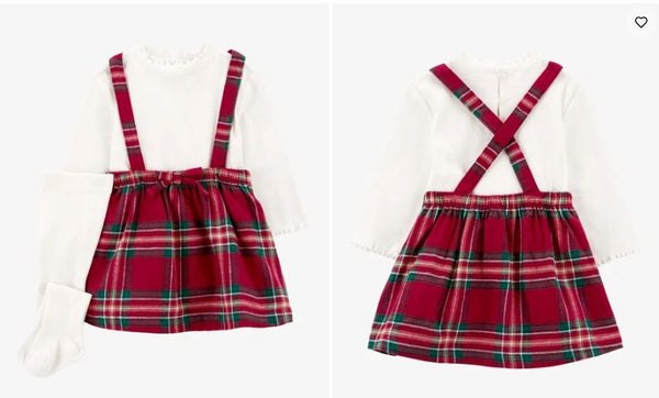 Carter's Baby 3-Piece Holiday Bodysuit & Plaid Skirtall Set, 12M /