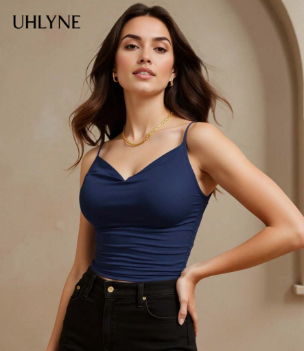 Shein Solid Color Slim Fit Ruched Elegant Cami Top, S +