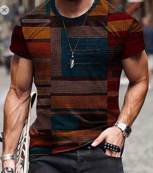 Shein 1pc Men Patchwork Vintage Digital Print Short Sleeve T-Shirt, L +