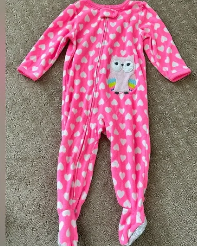 Carter's girls pink heart w/ owl fleece onesie, 2T+